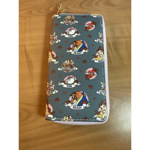 Disney Handbags - Disney Beauty And The Beast Zip Around Clutch Tattoo Style Print 8x4”
